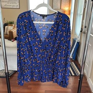Banana Republic Blue Long Sleeve Wrap Blouse